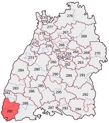 Lage des Bundestagswahlkreises Lörrach – Müllheim in Baden-Württemberg