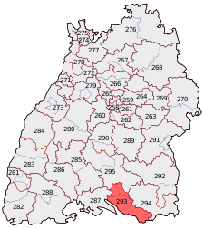 Lage des Bundestagswahlkreises Bodensee in Baden-Württemberg
