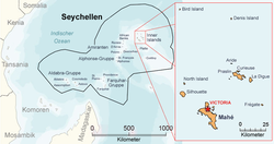 Karte der Seychellen mit einzelnen Gruppen und Atollen der Outer Islands