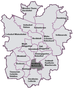 Lage des Stadtbezirks Heidberg-Melverode