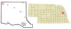 Dodge County Nebraska Incorporated and Unincorporated areas Dodge Highlighted.svg