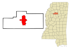 Grenada County Mississippi Incorporated and Unincorporated areas Grenada Highlighted.svg