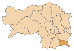 Lage des Bezirks Radkersburg im Bundesland Steiermark (anklickbare Karte)