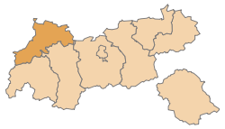Lage des Bezirks Reutte im Bundesland Tirol (anklickbare Karte)