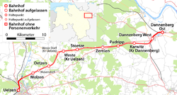 Strecke der Bahnstrecke Uelzen–Dannenberg
