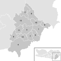 Lage der Gemeinde Bezirk Völkermarkt   im Bezirk Völkermarkt (anklickbare Karte)