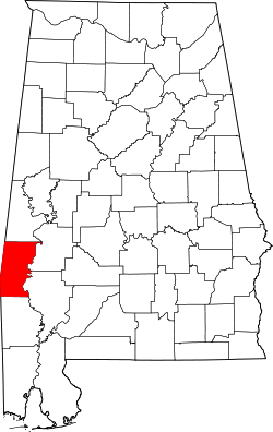 Karte von Choctaw County innerhalb von Alabama