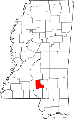 Karte von Jefferson Davis County innerhalb von Mississippi