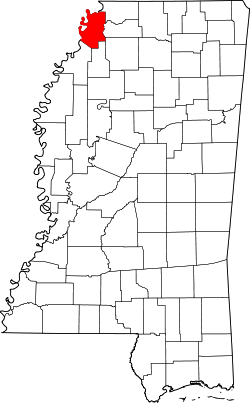 Karte von Tunica County innerhalb von Mississippi