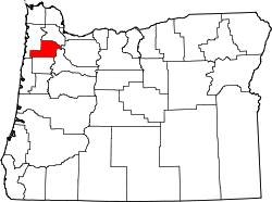 Karte von Yamhill County innerhalb von Oregon
