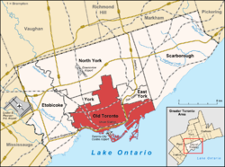 Lage von Old Toronto (rot) in Toronto