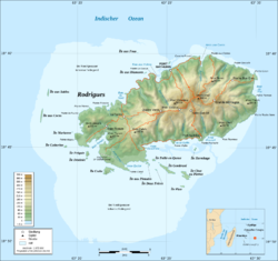 Topografische Karte von Rodrigues mit der Île Destinée im Südwesten