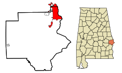 Russell County Alabama Incorporated and Unincorporated areas Phenix City Highlighted.svg