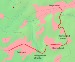 Strecke der Bahnstrecke Wuppertal–Opladen/Solingen