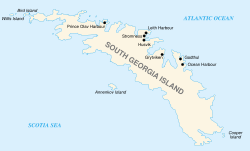 Karte von Südgeorgien, auf der im Südosten Cooper Island zu erkennen ist