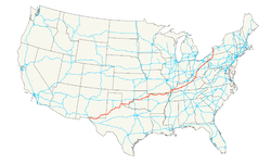 Karte des U.S. Highways 62