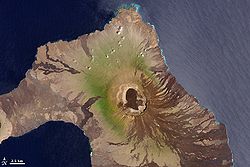 Satellitenbild des Vulkans Wolf, höchster Berg auf Isabela