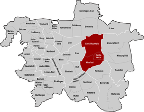 Hannover, Stadtbezirk Buchholz-Kleefeld hervorgehoben
