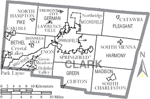 Map of Clark County Ohio With Municipal and Township Labels.PNG