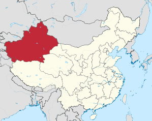 Lage von شىنجاڭ ئۇيغۇر ئاپتونوم رايونىXinjiang Uyƣur Aptonom Rayoni (uigur.) in China