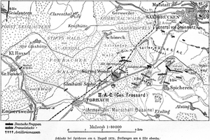 Französische und Deutsche Stellungen gegen 18 Uhr am 6. August 1870