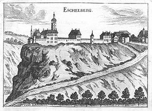 Schloss Eschelberg um 1674, Stich von G.M.Vischer