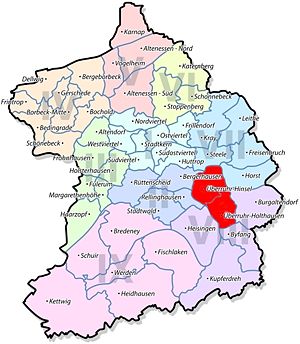 Lage von Überruhr-Hinsel u. -Holthausen im Stadtbezirk VIII Essen-Ruhrhalbinsel