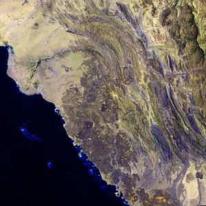 Harrat al-Birk Vulkanfeld auf einer Satellitenaufnahme