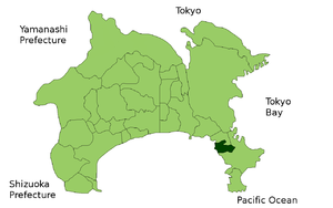 Lage Hayamas in der Präfektur