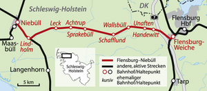 Strecke der Bahnstrecke Flensburg-Weiche–Lindholm