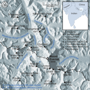 Lage des Pokalde südwestlich des Mount Everest