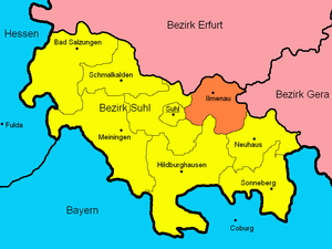Lage des Kreis Ilmenau im Bezirk Suhl