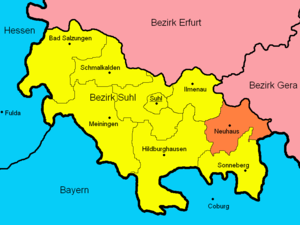 Lage des Kreis Neuhaus im Bezirk Suhl
