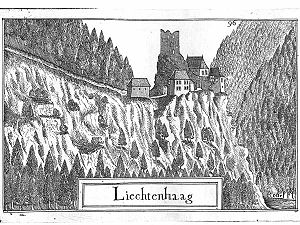Burg Lichtenhag um 1674, Stich von G.M.Vischer