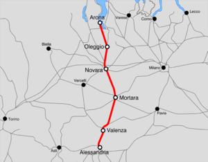 Strecke der Bahnstrecke Alessandria–Novara–Arona