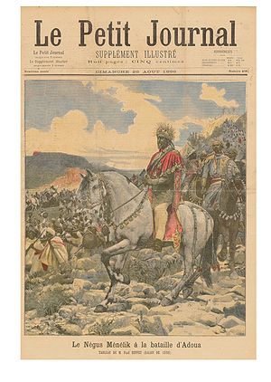 Menelik II. während der Schlacht von Adua. Zeitgenössische Darstellung im Le Petit Journal
