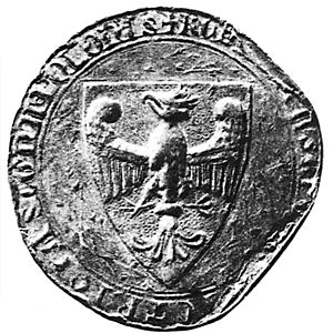 Przemysławs königliches Siegel mit dem gekrönten weißen Adler der Piasten; das Wappen Polens hat hier seinen Ursprung
