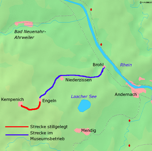 Der Verlauf der Brohltalbahn, ohne Hafenanschluss