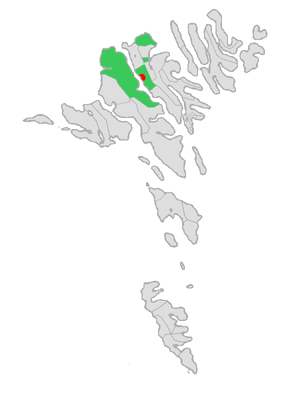Die Sunda kommuna nach der Zusammenlegung am 1. Januar 2005. Der Verwaltungssitz Norðskáli ist hervorgehoben