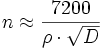 n\approx\frac{7200}{\rho\cdot\sqrt{D}}