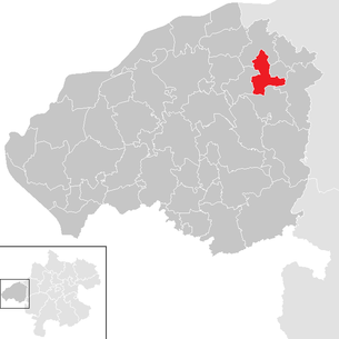 Lage der Gemeinde Roßbach (Oberösterreich) im Bezirk Braunau am Inn (anklickbare Karte)