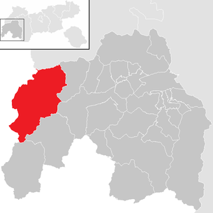 Lage der Gemeinde St. Anton am Arlberg im Bezirk Landeck (anklickbare Karte)
