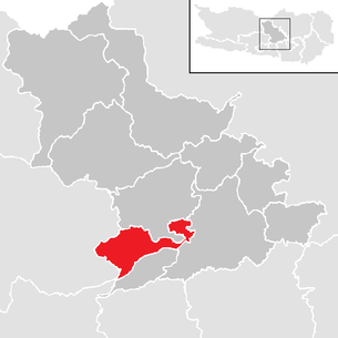 Lage der Gemeinde Steindorf am Ossiacher See im Bezirk Feldkirchen (anklickbare Karte)
