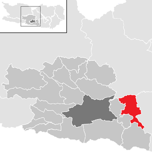 Lage der Gemeinde Velden am Wörther See im Bezirk Villach-Land (anklickbare Karte)