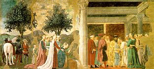 Piero, arezzo, Adoration of the Holy Wood and the Meeting of Solomon and the Queen of Sheba 01.jpg
