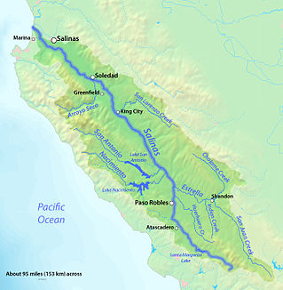 Karte des Salinas Rivers und seines Einzugsgebietes