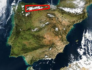 Lage des Kantabrischen Gebirges innerhalb der Iberischen Halbinsel