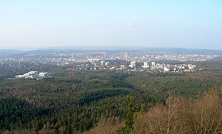 Blick vom Humbergturm auf die Stadt Kaiserslautern