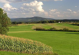 Der Moritzberg in der Fränkischen Alb, aus Nordwesten vom Laufer Ortsteil Tauchersreuth aus gesehen