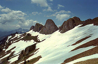 Die namensgebenden Felsen im Gipfelbereich der Rotwand